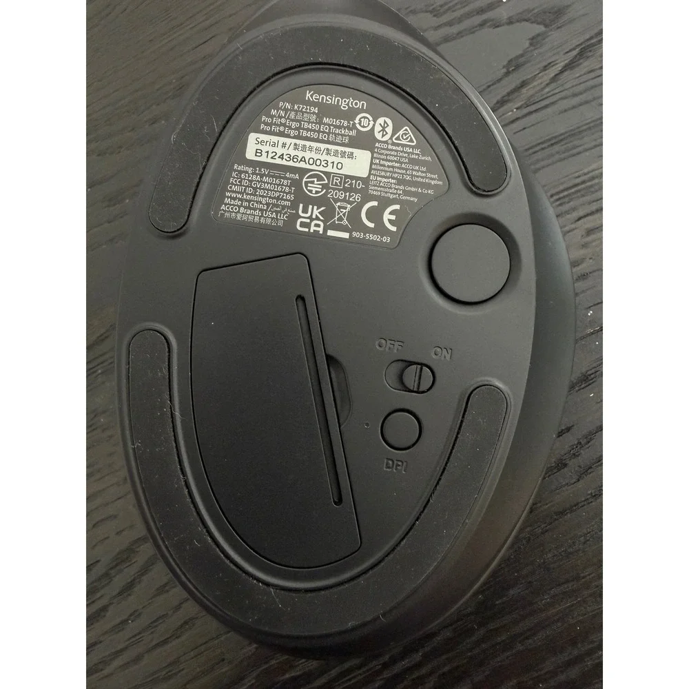 Kensington Pro Fit Ergo TB450 EQ Trackball Wireless Mouse K72194 Bluetooth Black